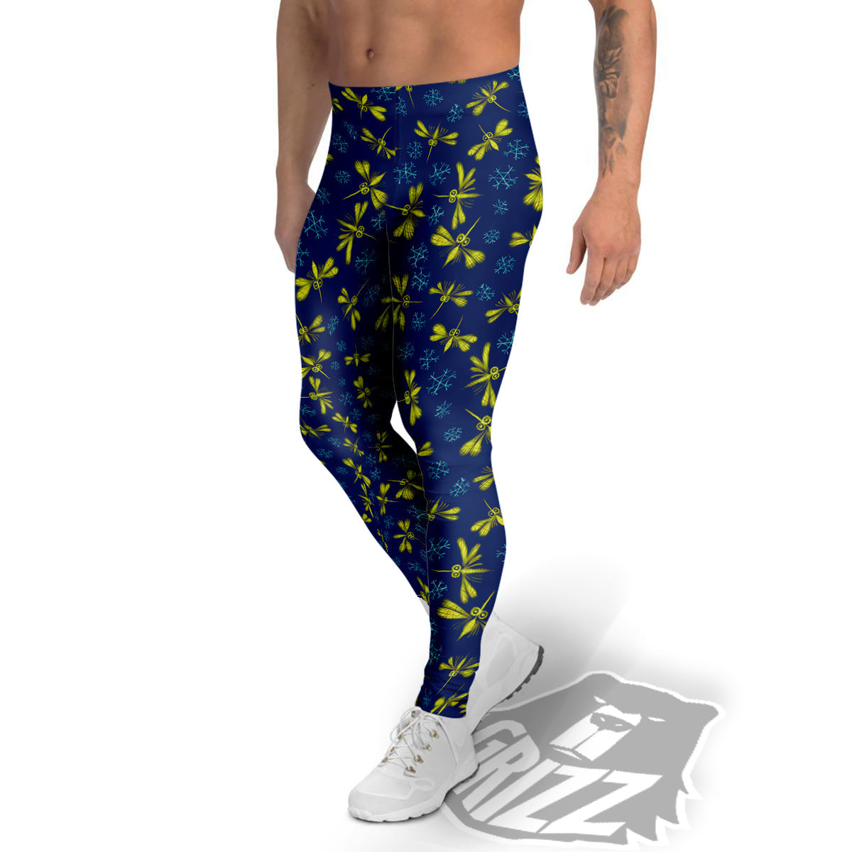 Blue And Yellow Mosquito Flying Print Pattern Men's Leggings-grizzshop