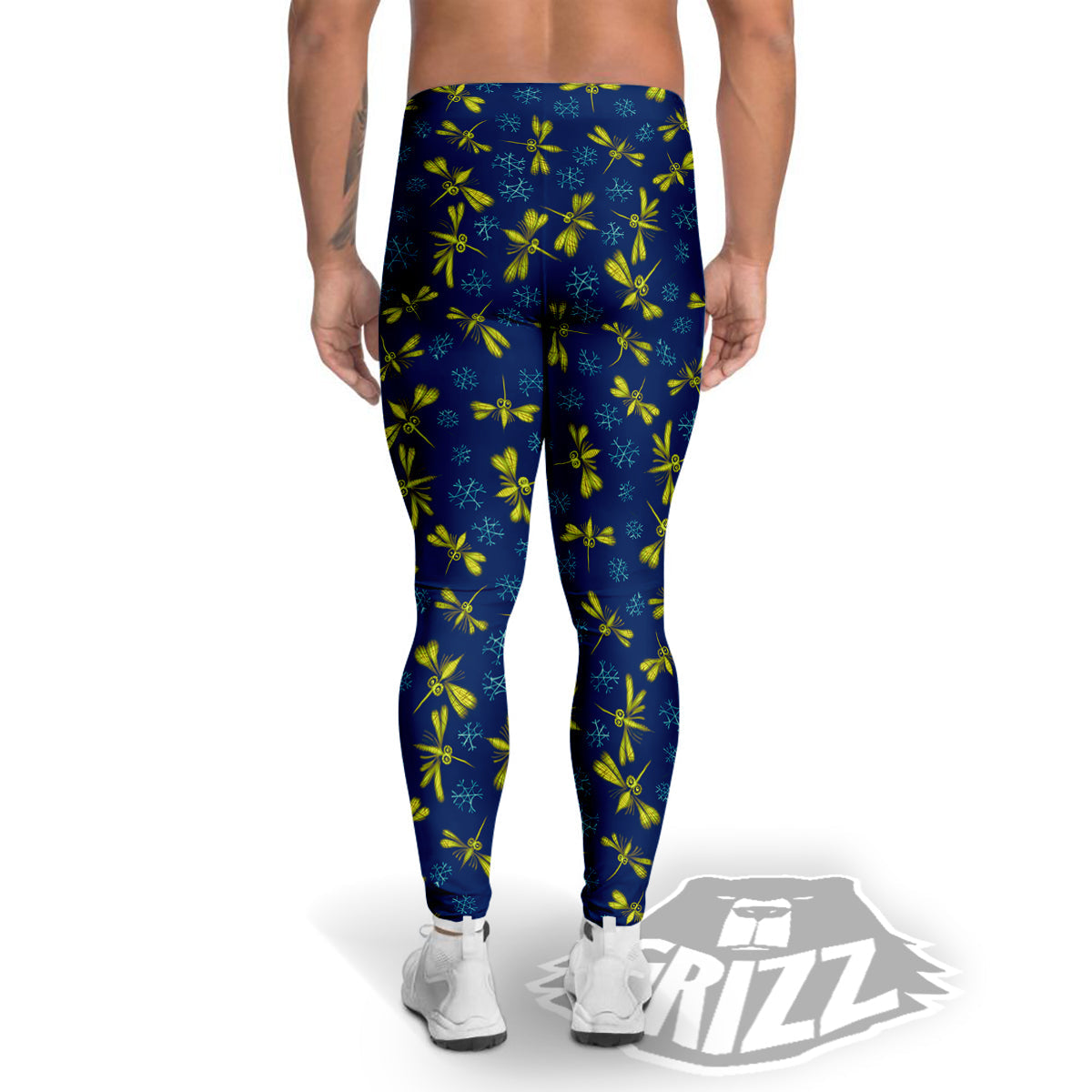 Blue And Yellow Mosquito Flying Print Pattern Men's Leggings-grizzshop