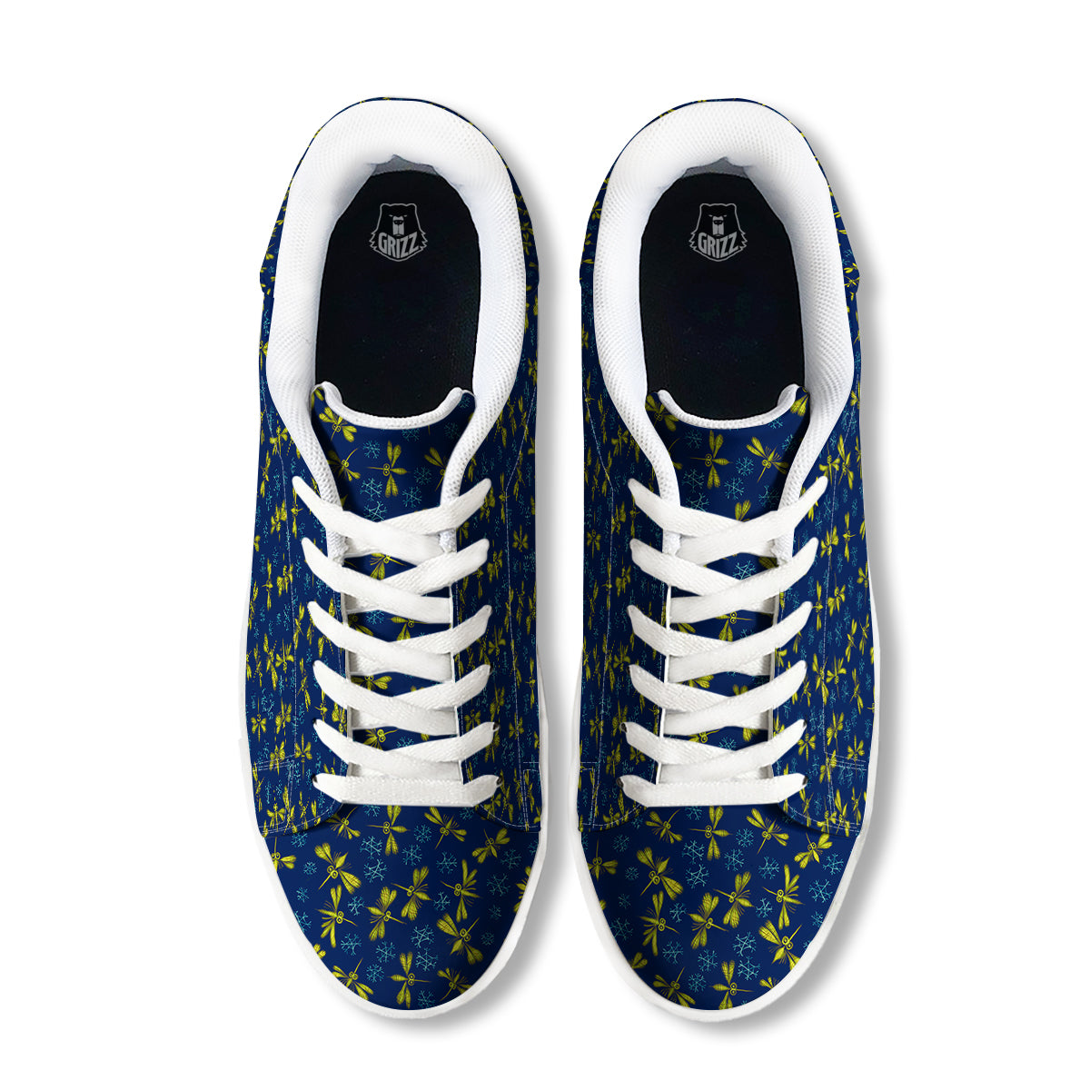 Blue And Yellow Mosquito Flying Print Pattern White Low Top Sneakers-grizzshop
