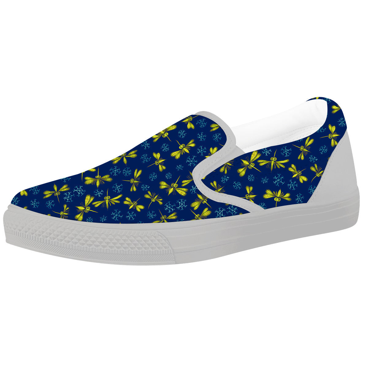 Blue And Yellow Mosquito Flying Print Pattern White Slip On Shoes-grizzshop