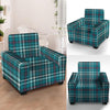 Blue Aqua Plaid Tartan Armchair Cover-grizzshop