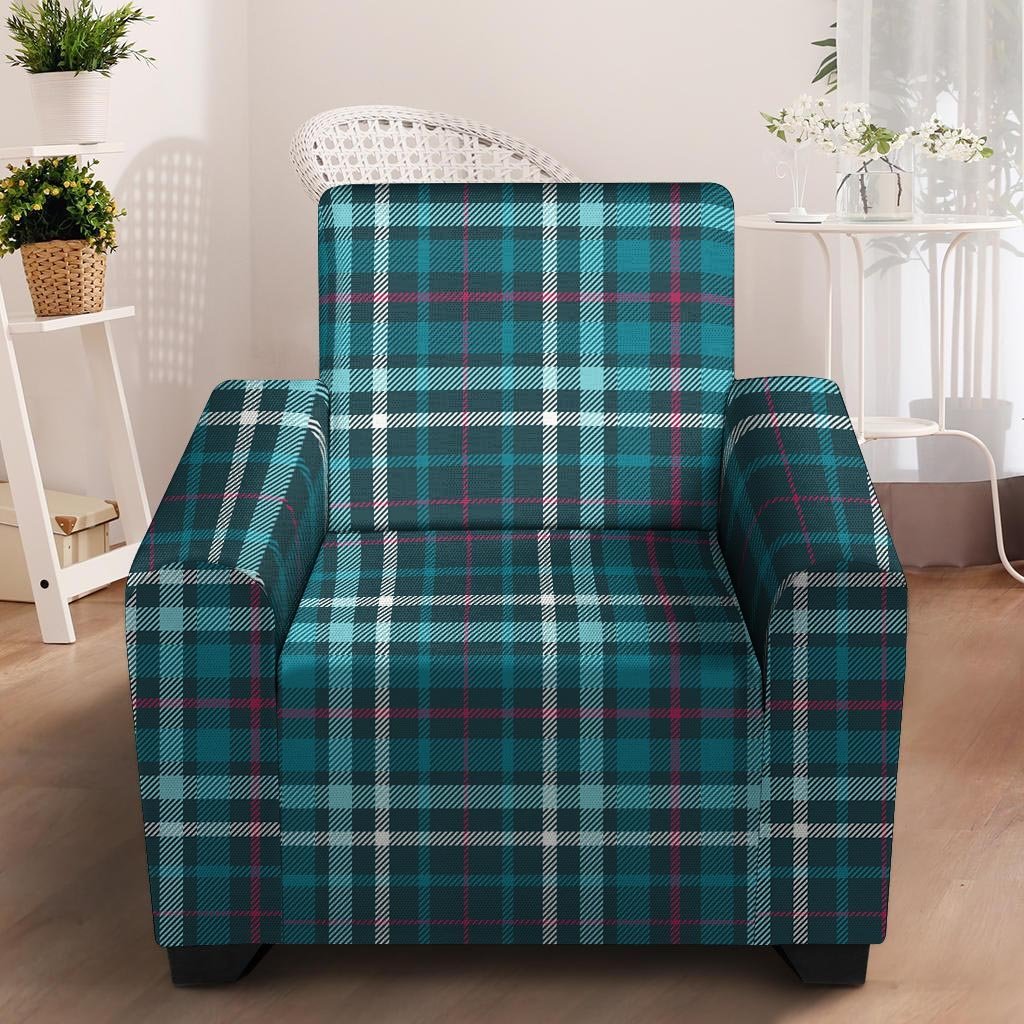 Blue Aqua Plaid Tartan Armchair Cover-grizzshop