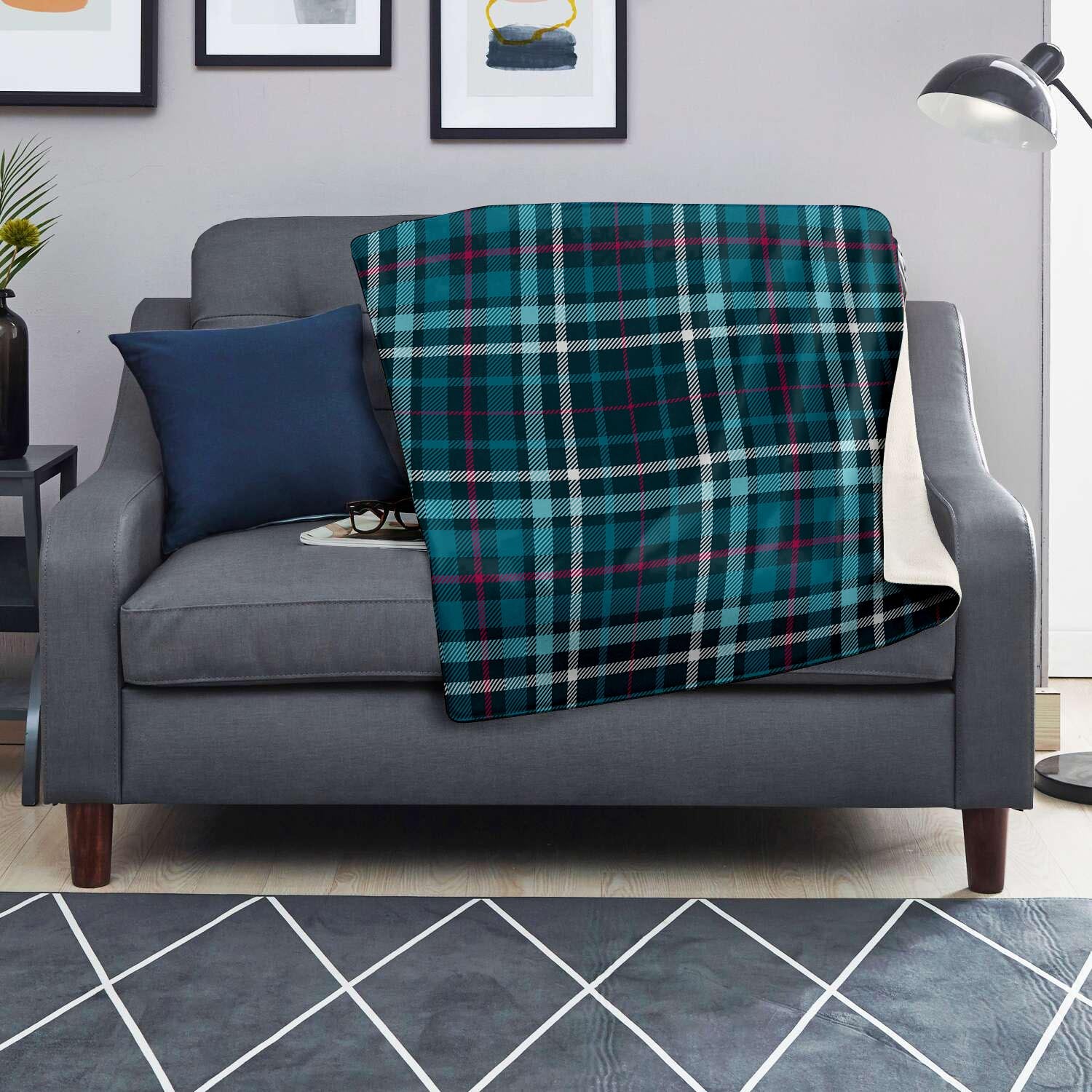 Blue Aqua Plaid Tartan Blanket-grizzshop