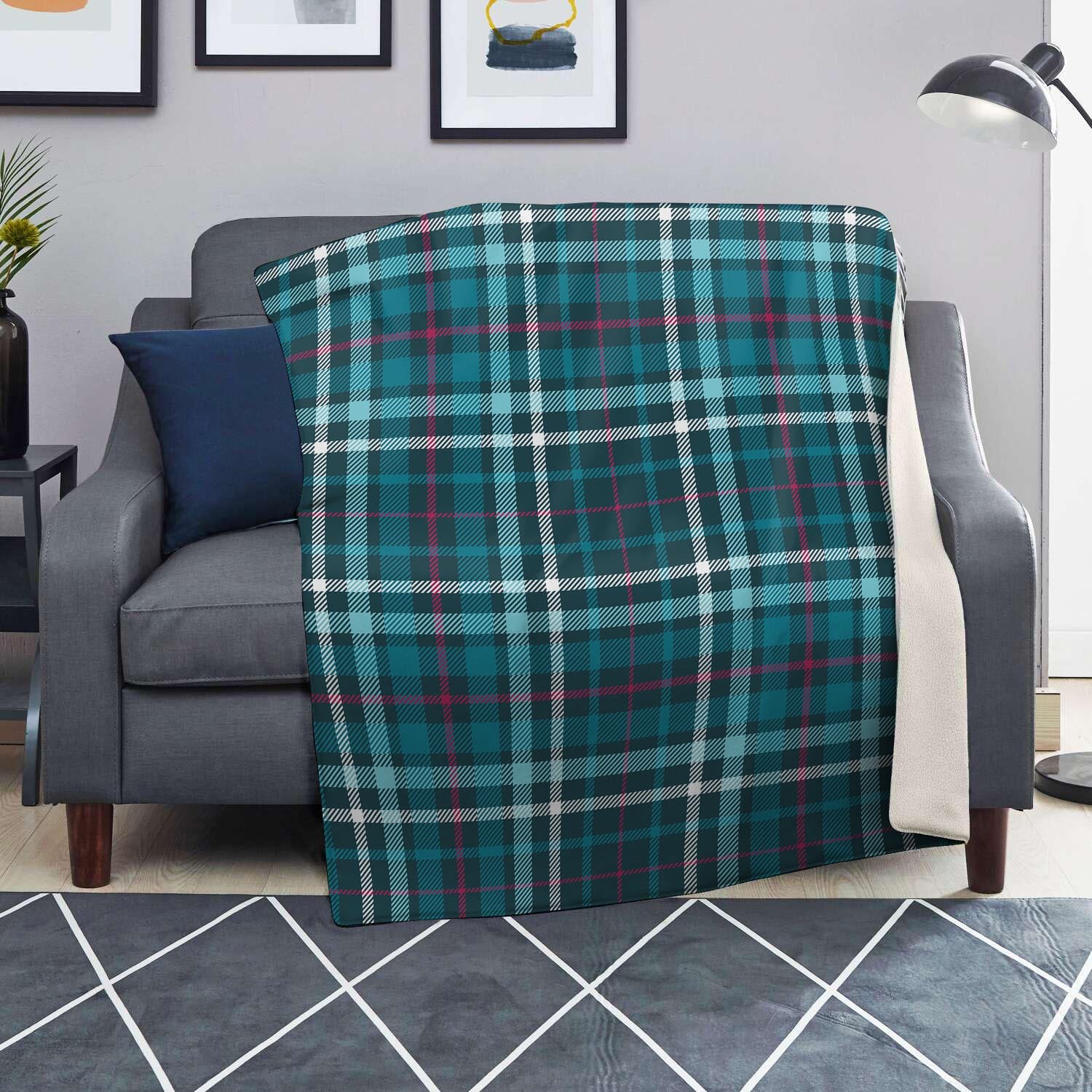 Blue Aqua Plaid Tartan Blanket-grizzshop