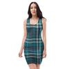 Blue Aqua Plaid Tartan Bodycon Dress-grizzshop