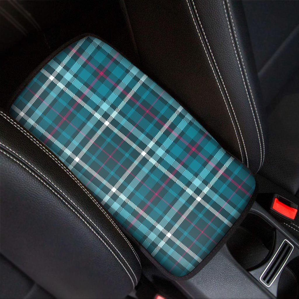 Blue Aqua Plaid Tartan Car Console Cover-grizzshop