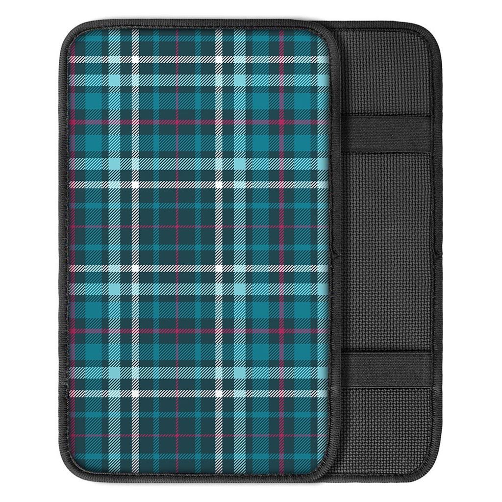 Blue Aqua Plaid Tartan Car Console Cover-grizzshop