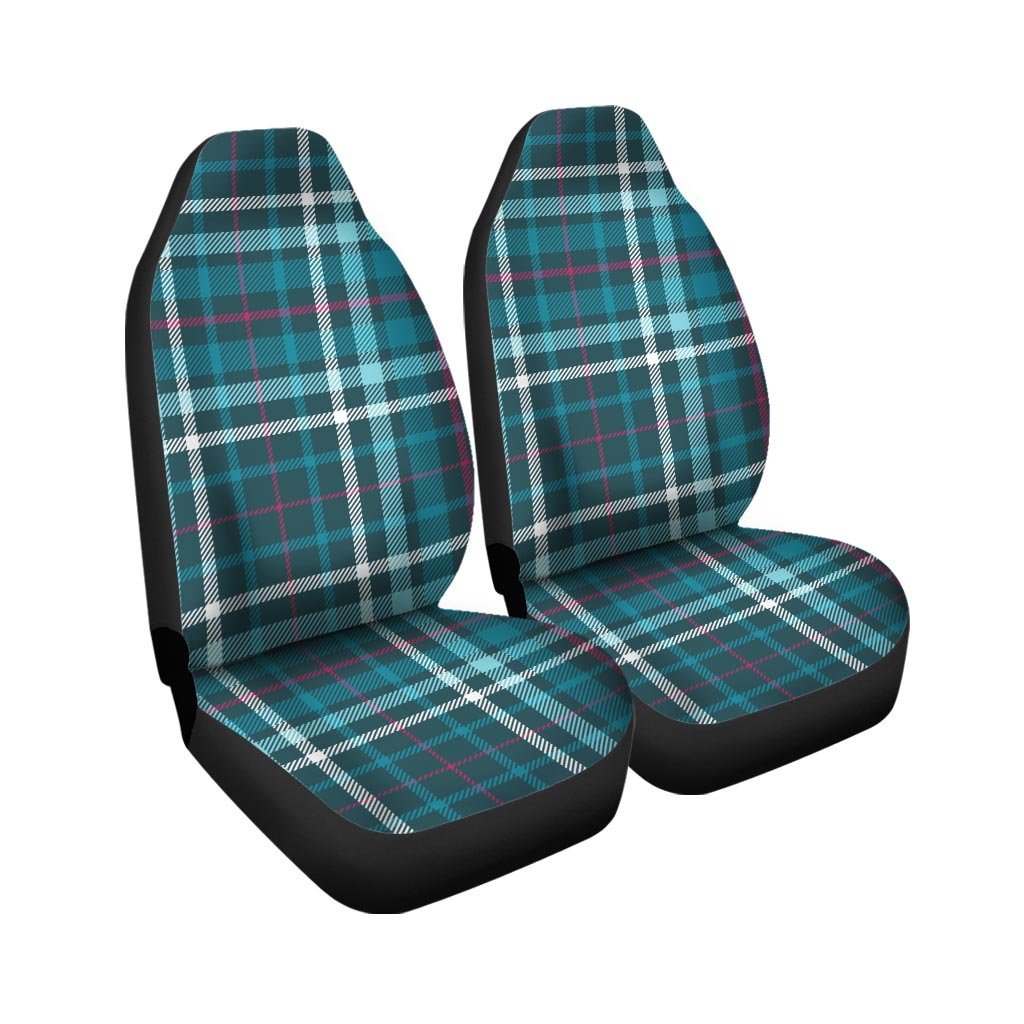 Blue Aqua Plaid Tartan Car Seat Covers-grizzshop