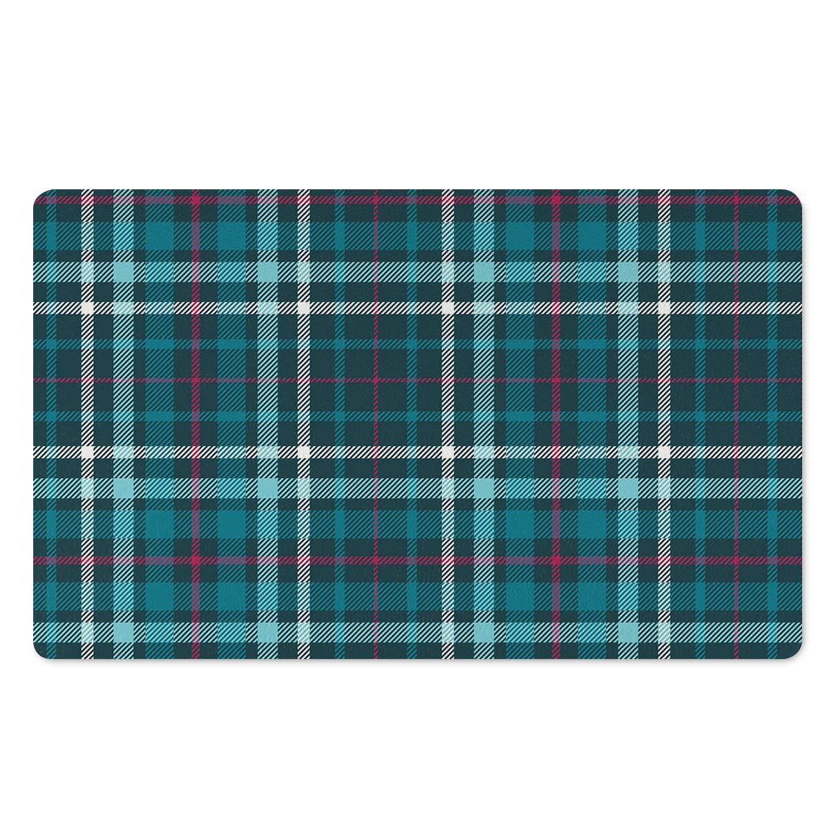 Blue Aqua Plaid Tartan Door Mat-grizzshop