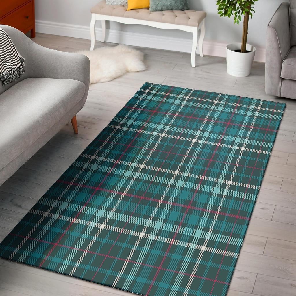 Blue Aqua Plaid Tartan Floor Mat-grizzshop