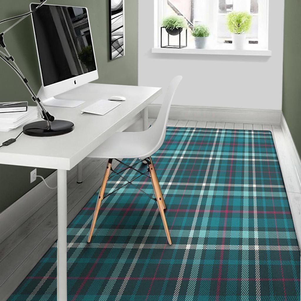 Blue Aqua Plaid Tartan Floor Mat-grizzshop