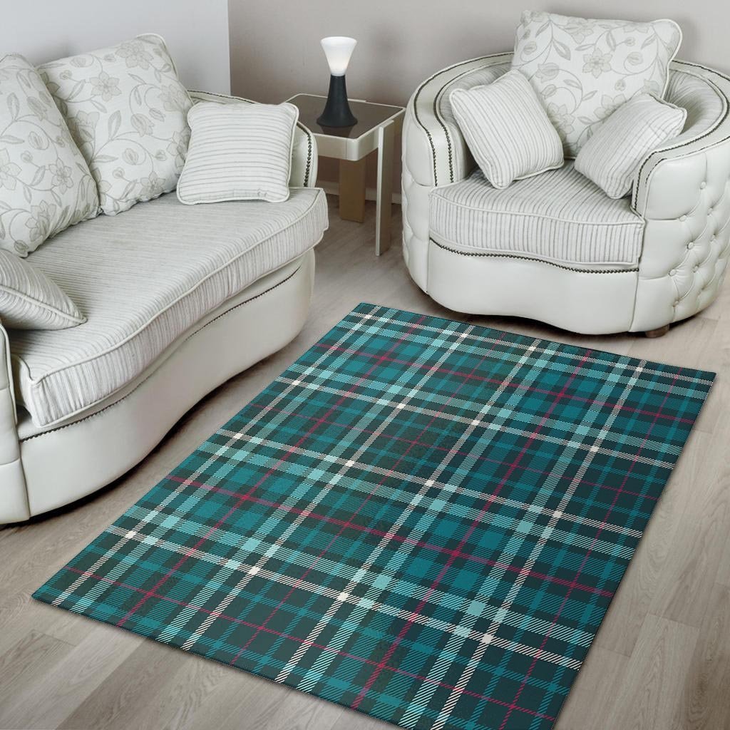 Blue Aqua Plaid Tartan Floor Mat-grizzshop