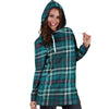 Blue Aqua Plaid Tartan Hoodie Dress-grizzshop