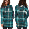 Blue Aqua Plaid Tartan Hoodie Dress-grizzshop