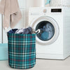 Blue Aqua Plaid Tartan Laundry Basket-grizzshop