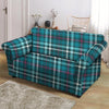 Blue Aqua Plaid Tartan Loveseat Cover-grizzshop