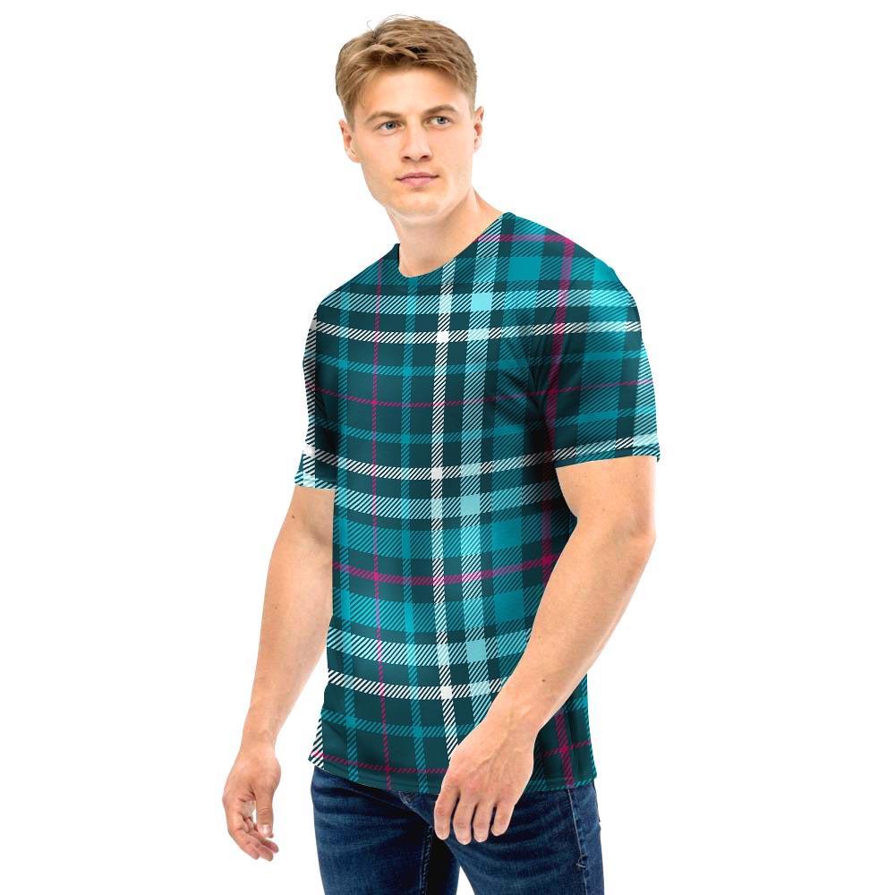 Blue Aqua Plaid Tartan Men T Shirt-grizzshop