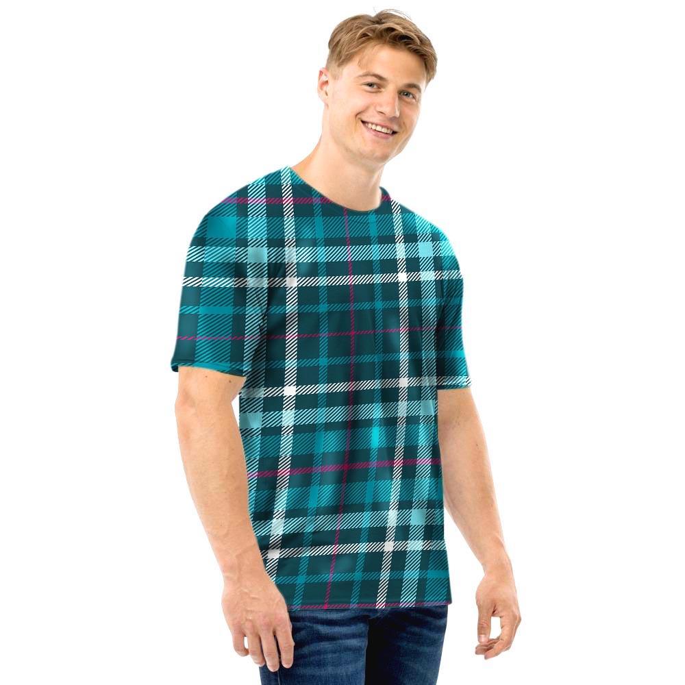 Blue Aqua Plaid Tartan Men T Shirt-grizzshop