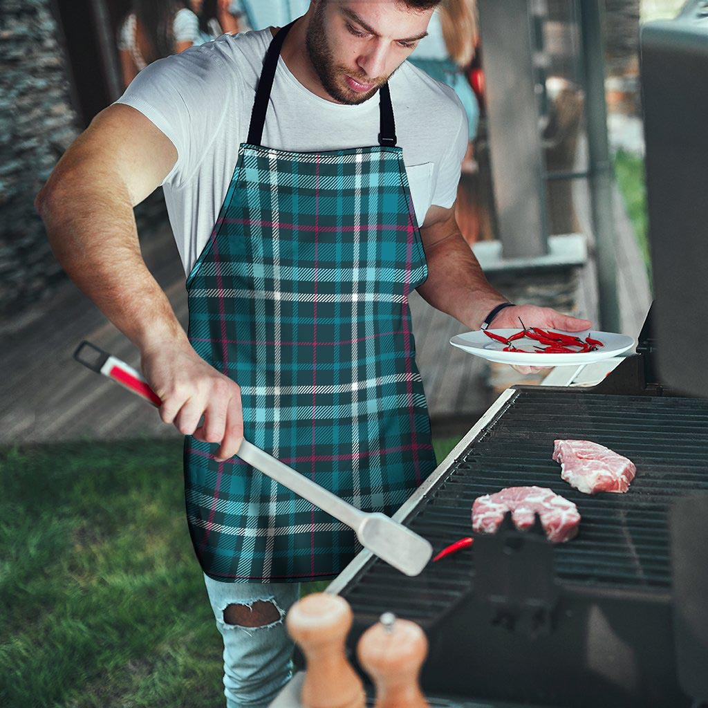 Blue Aqua Plaid Tartan Men's Apron-grizzshop