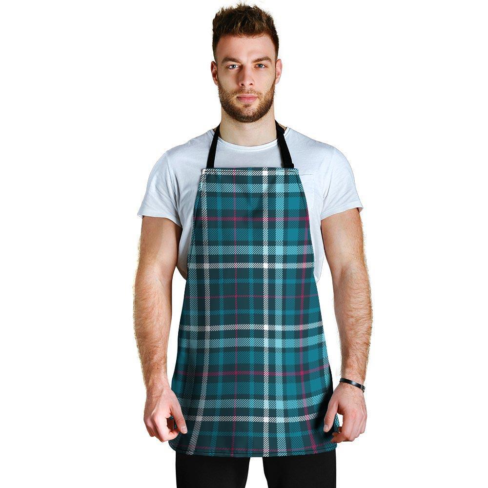 Blue Aqua Plaid Tartan Men's Apron-grizzshop