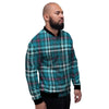 Blue Aqua Plaid Tartan Men's Bomber Jacket-grizzshop