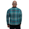 Blue Aqua Plaid Tartan Men's Bomber Jacket-grizzshop