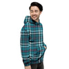 Blue Aqua Plaid Tartan Men's Hoodie-grizzshop