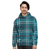 Blue Aqua Plaid Tartan Men's Hoodie-grizzshop