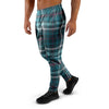 Blue Aqua Plaid Tartan Men's Joggers-grizzshop