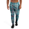 Blue Aqua Plaid Tartan Men's Joggers-grizzshop