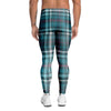 Blue Aqua Plaid Tartan Men's Leggings-grizzshop