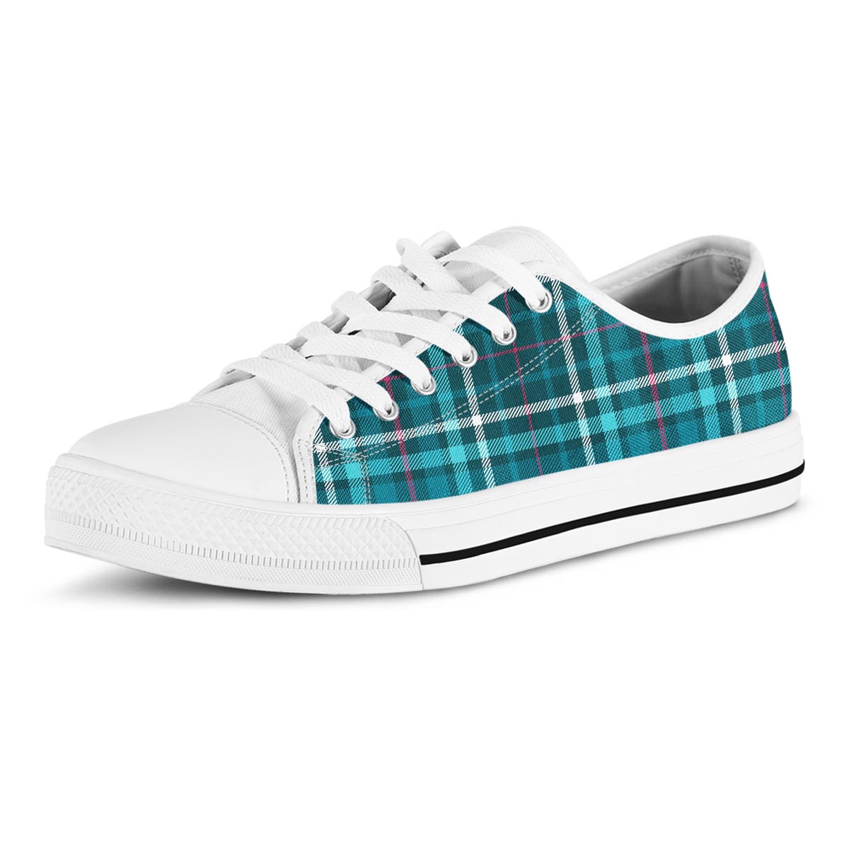 Blue Aqua Plaid Tartan Men's Low Top Shoes-grizzshop