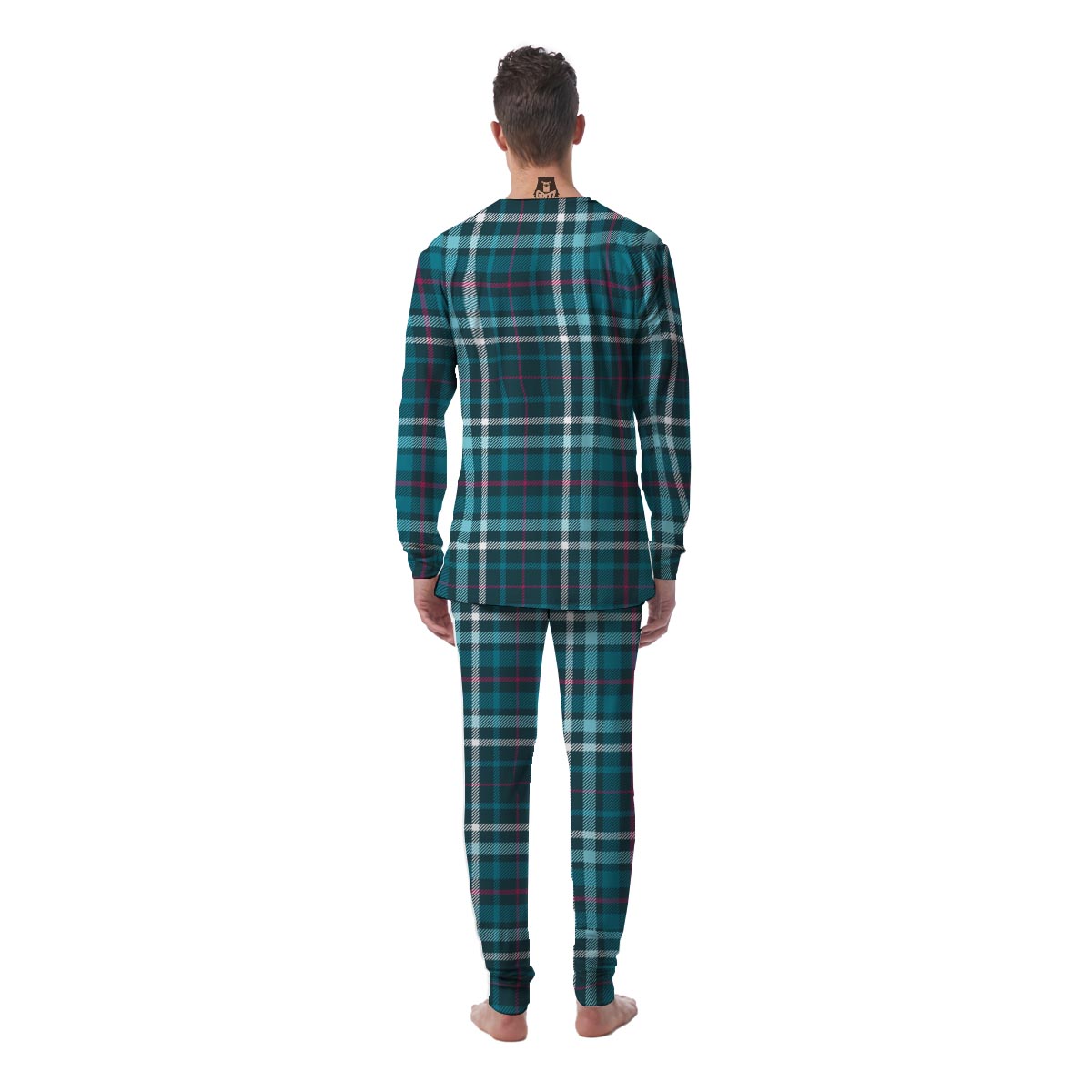 Blue Aqua Plaid Tartan Men's Pajamas-grizzshop