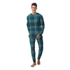 Blue Aqua Plaid Tartan Men's Pajamas-grizzshop