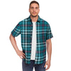 Blue Aqua Plaid Tartan Men's Short Sleeve Shirt-grizzshop