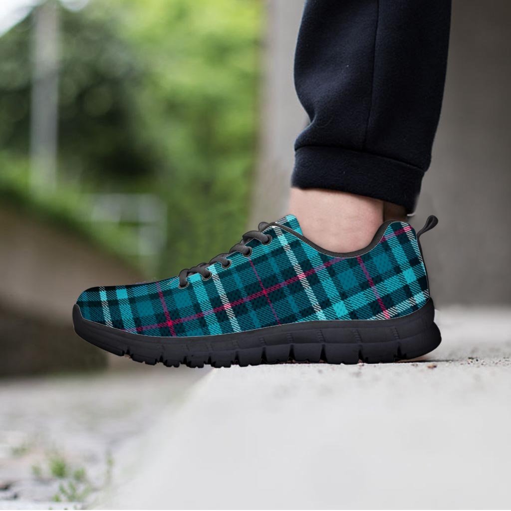 Blue Aqua Plaid Tartan Men's Sneakers-grizzshop