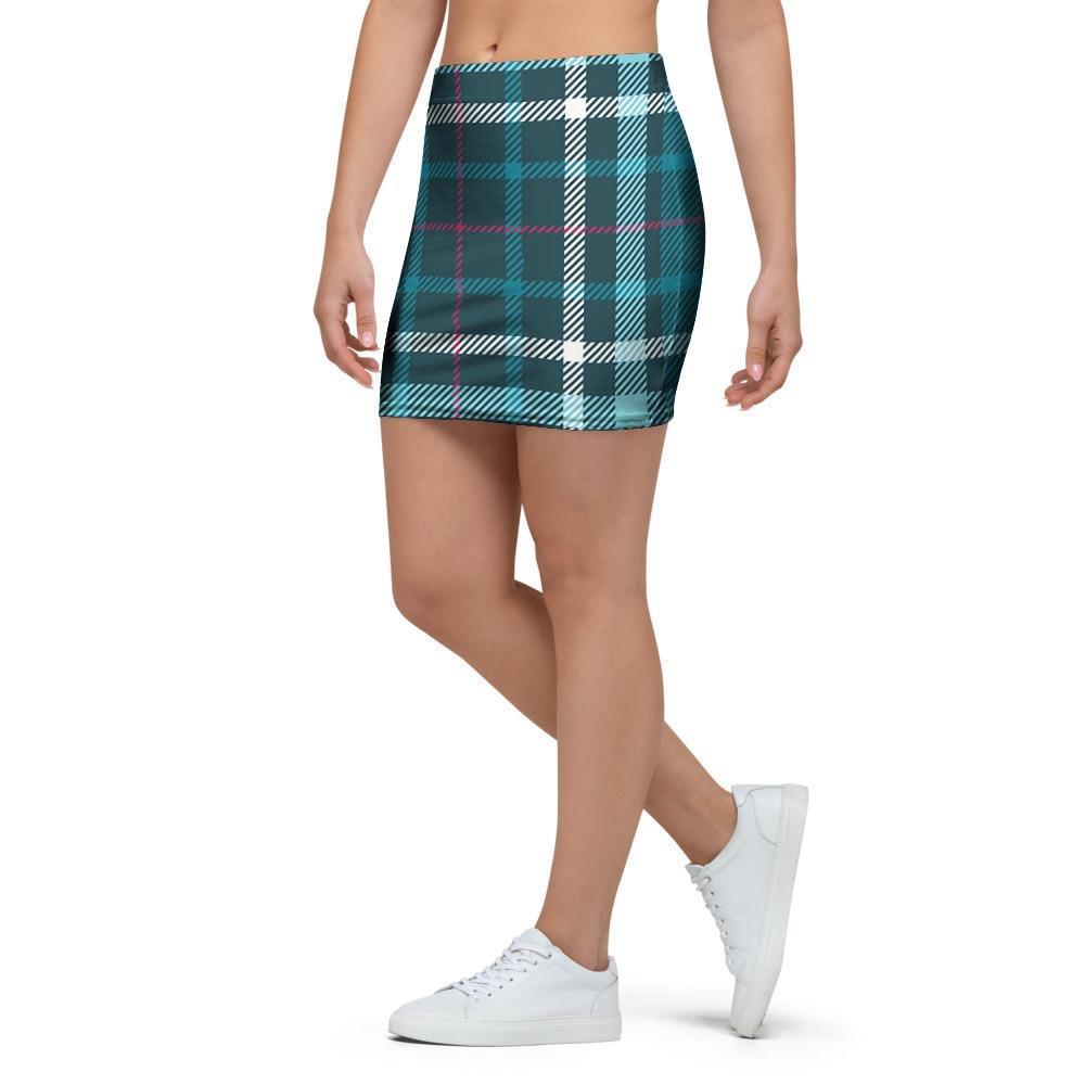 Blue Aqua Plaid Tartan Mini Skirt-grizzshop