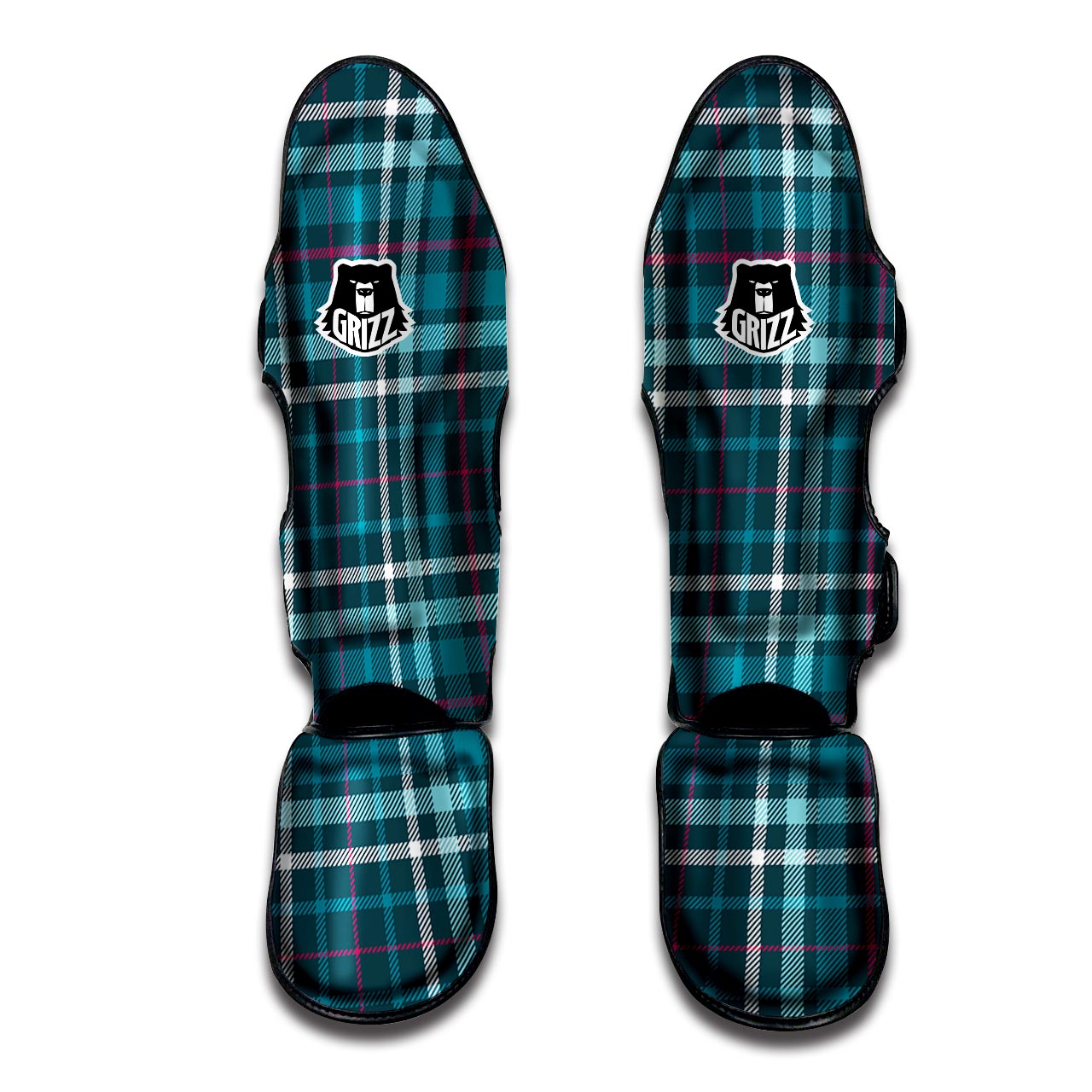 Blue Aqua Plaid Tartan Muay Thai Shin Guard-grizzshop