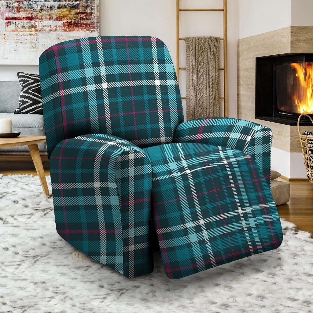 Blue Aqua Plaid Tartan Recliner Cover-grizzshop