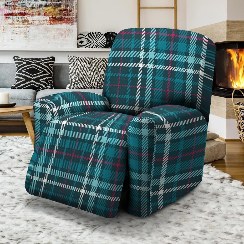 Blue Aqua Plaid Tartan Recliner Cover-grizzshop