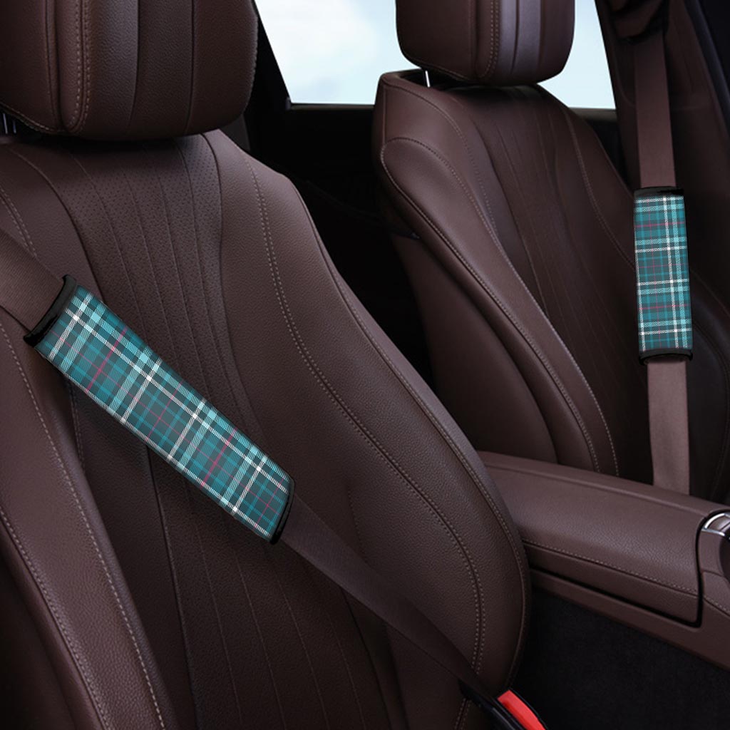 Blue Aqua Plaid Tartan Seat Belt Cover-grizzshop