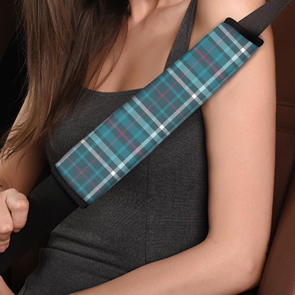 Blue Aqua Plaid Tartan Seat Belt Cover-grizzshop