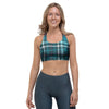 Blue Aqua Plaid Tartan Sports Bra-grizzshop