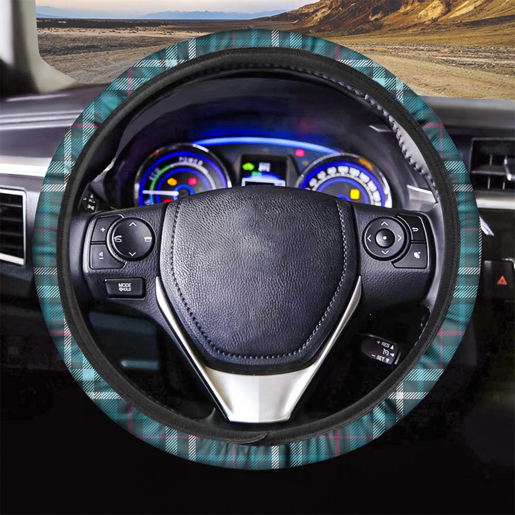 Blue Aqua Plaid Tartan Steering Wheel Cover-grizzshop