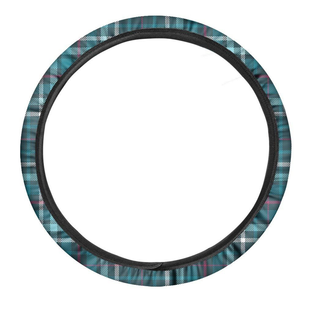 Blue Aqua Plaid Tartan Steering Wheel Cover-grizzshop