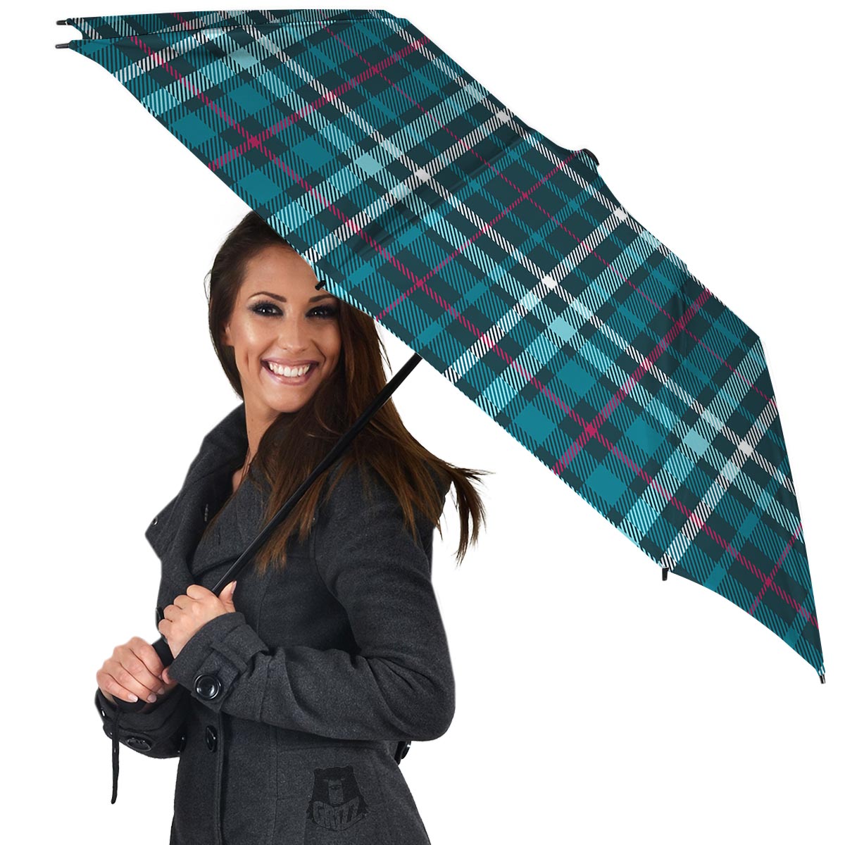 Blue Aqua Plaid Tartan Umbrella-grizzshop