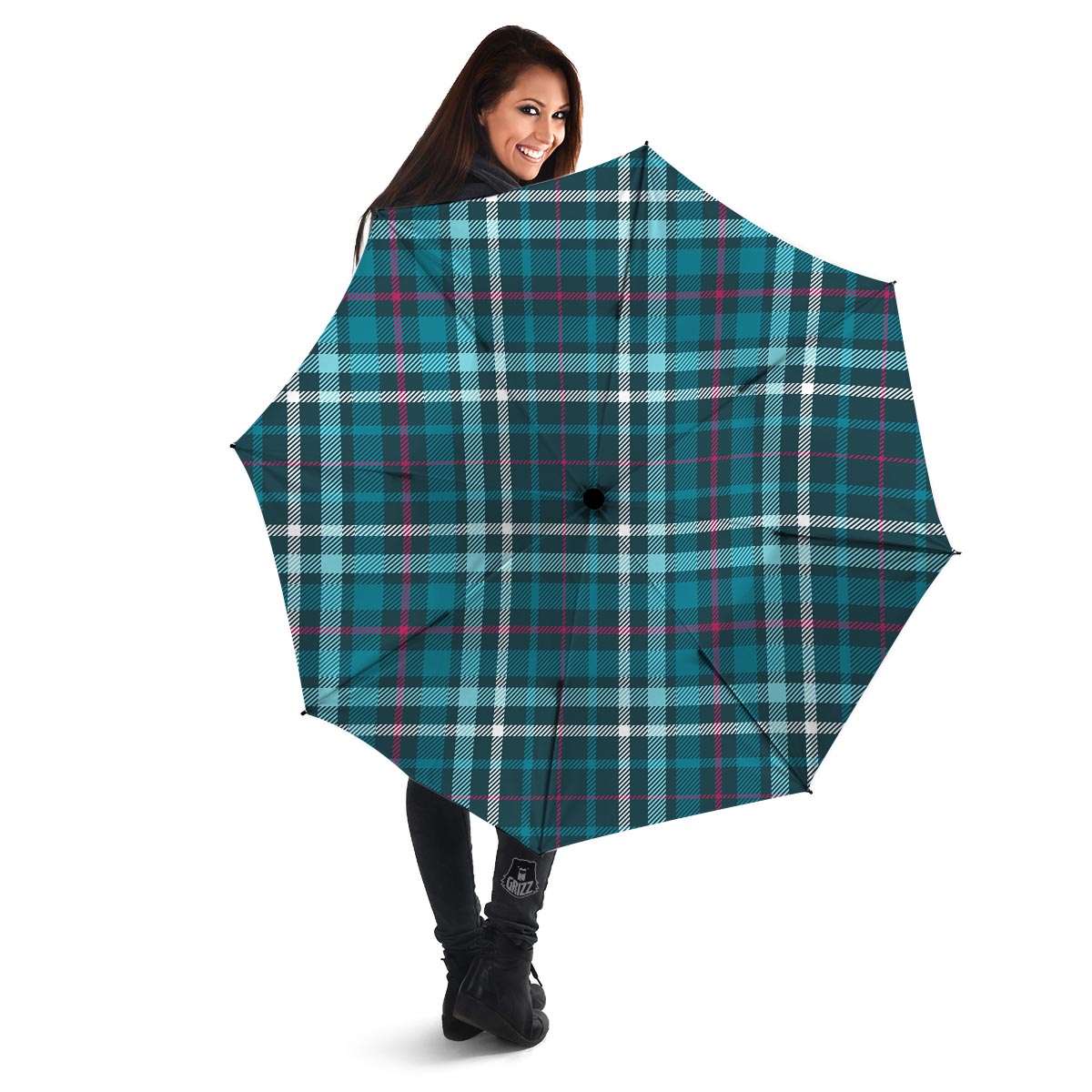 Blue Aqua Plaid Tartan Umbrella-grizzshop