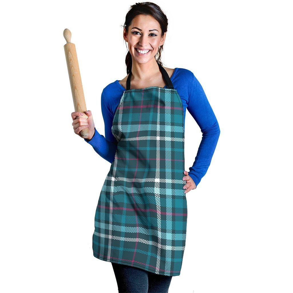 Blue Aqua Plaid Tartan Women's Apron-grizzshop