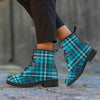 Blue Aqua Plaid Tartan Women's Boots-grizzshop