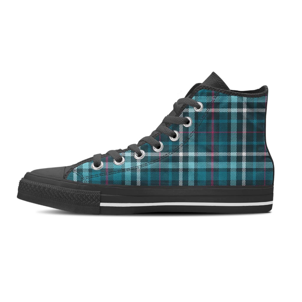 Blue Aqua Plaid Tartan Women's High Top Shoes-grizzshop